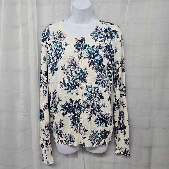 Time and Tru Cardigan Sweater White Blue Coquette Office School L - Picture 1 of 11